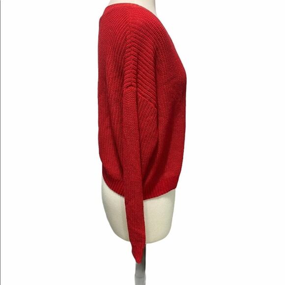 Wild Fable Sweater Cropped Knit‎ Long Sleeve V-Neck Pullover Red Large - Picture 8 of 13